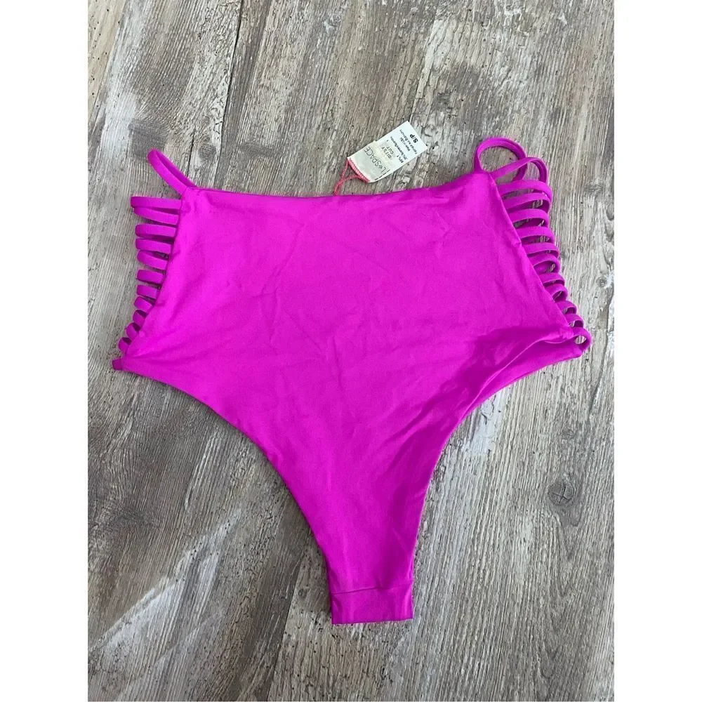 L Space Harrington Bitsy Cut High Waisted Bikini Bottoms Pink Womens Sz Small